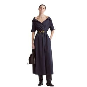 Altuzarra Lydia Cotton Blend Poplin Shirtdress Berry Blue Denim Pockets, size 12